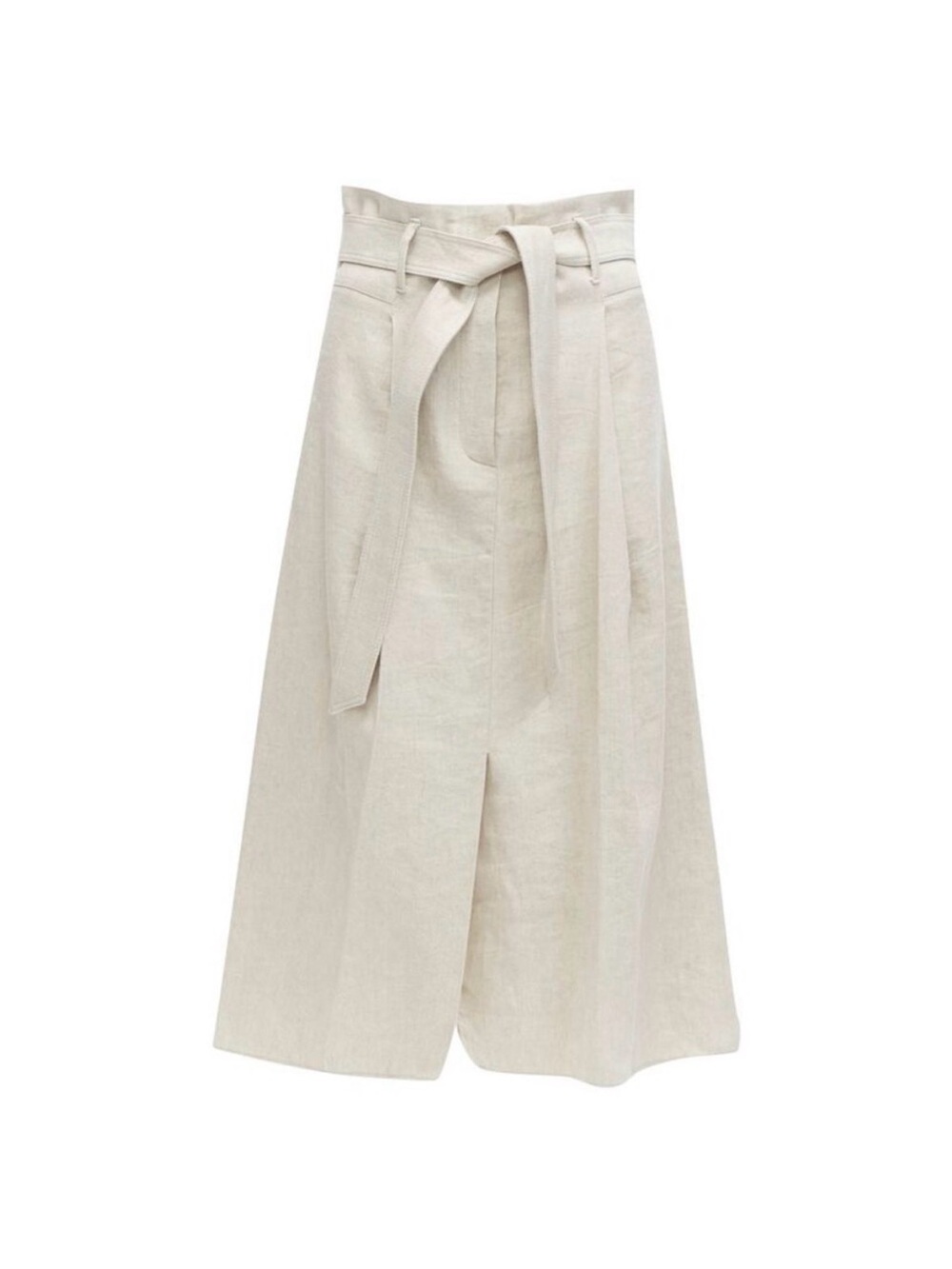 Brunello Cucinelli Cotton Linen Midi Skirt with Tie Belt Made In Italy